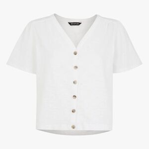 Whistles Maeve White Cotton V-Neck Button Tee, XS